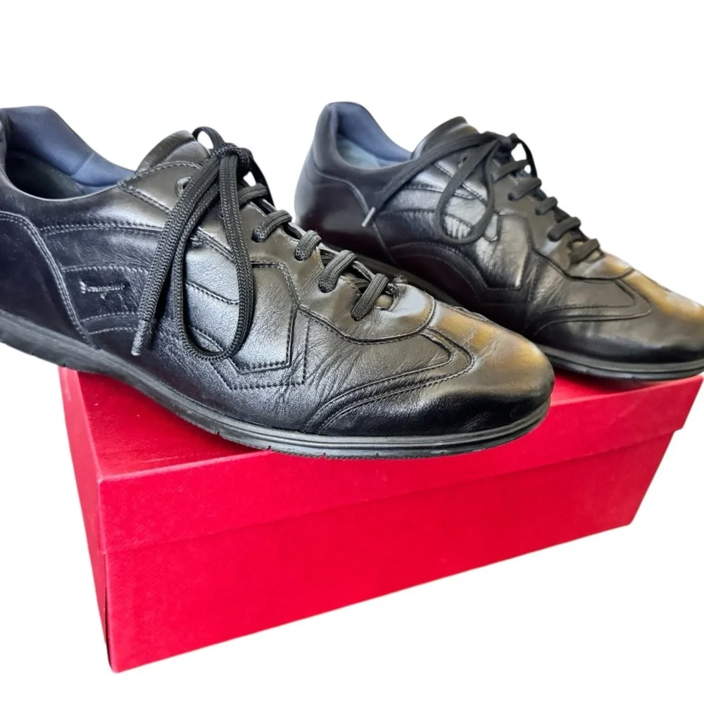 Salvatore Ferragamo Leggero Black Leather Sneakers Size 9.5 D